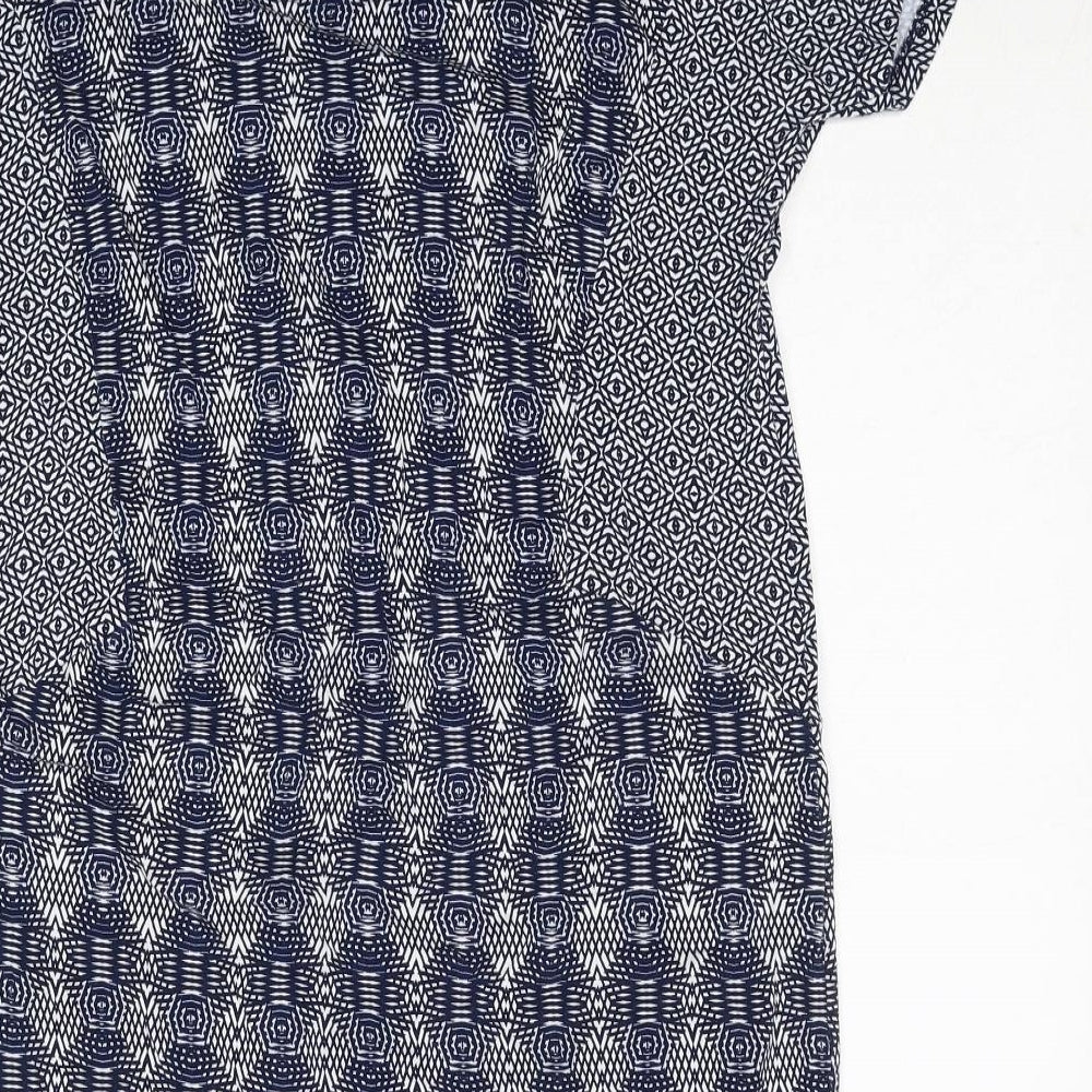 NEXT Womens Blue Geometric Viscose A-Line Size 12 Round Neck Pullover