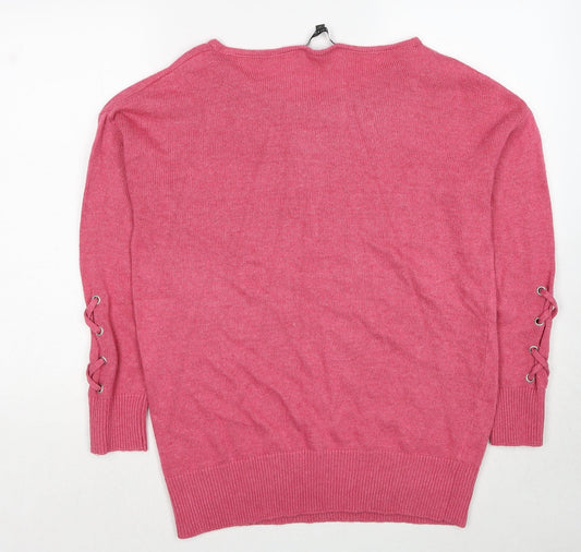 BHS Womens Pink Round Neck Polyester Pullover Jumper Size 14