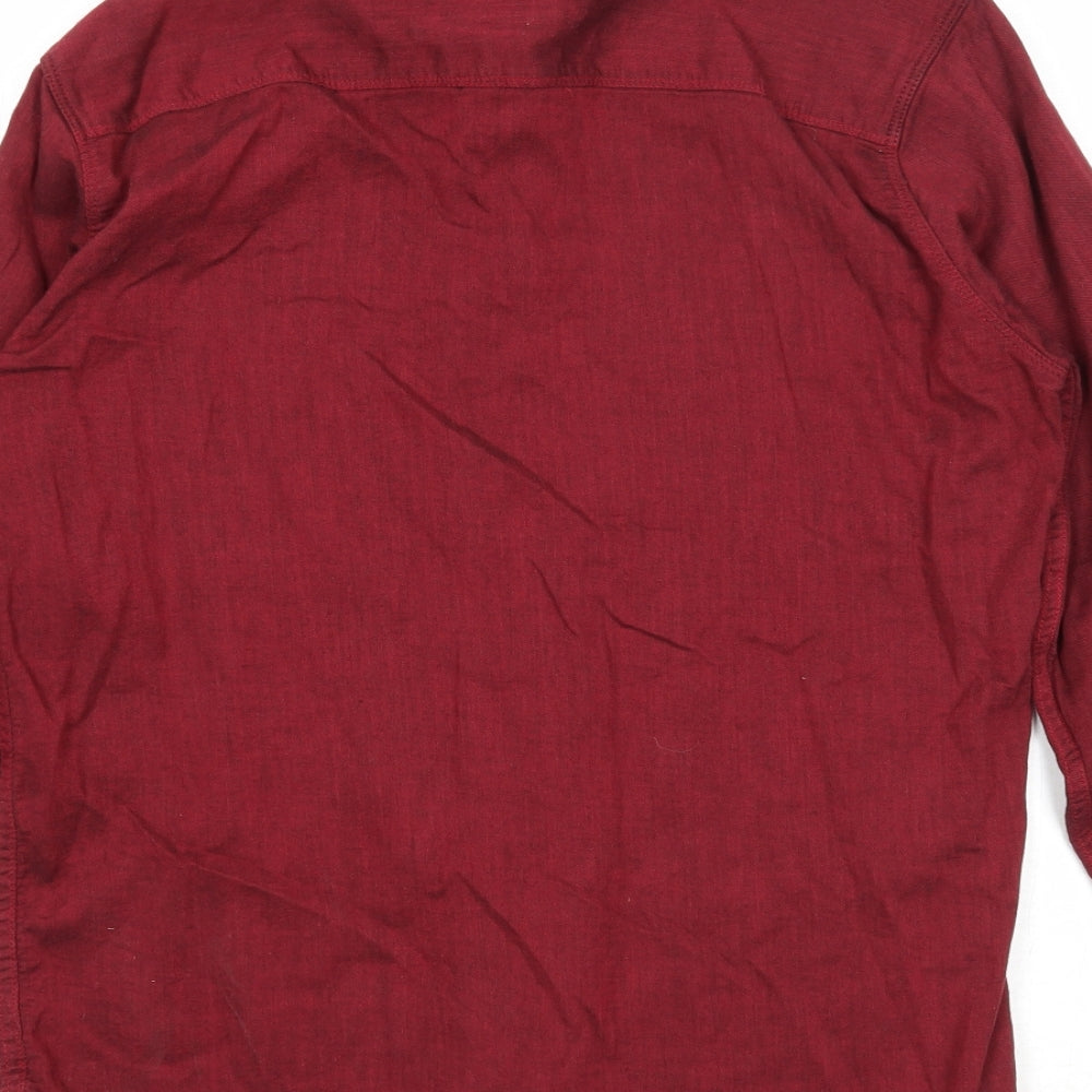 Mens UK Size S Blue Frog Red Button-Up Long Sleeve Casual Shirt