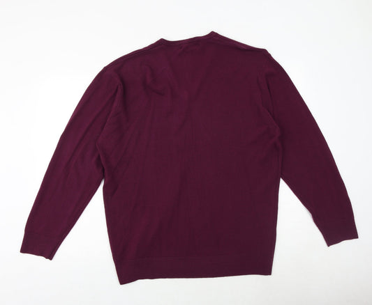 Greenwoods Mens Purple V-Neck Acrylic Pullover Jumper Size XL Long Sleeve