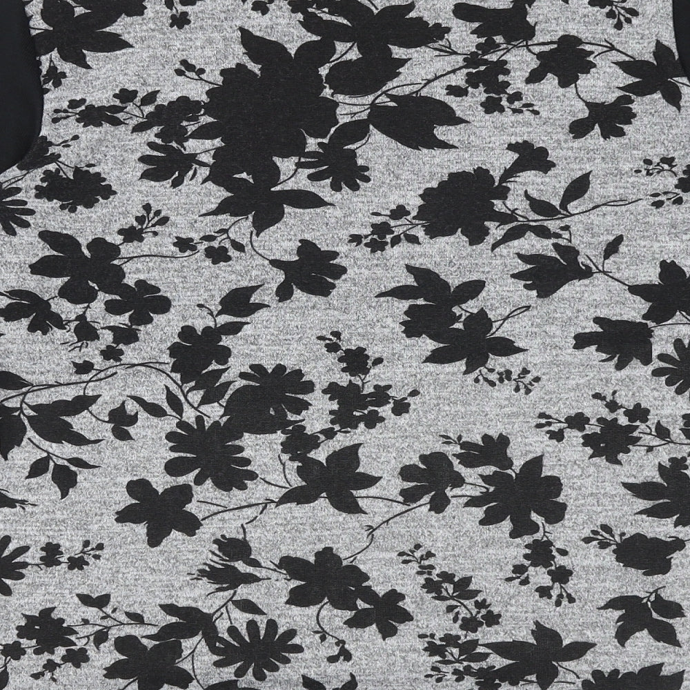 Paraphrase Womens Black Floral Polyester Basic T-Shirt Size 10 Round Neck