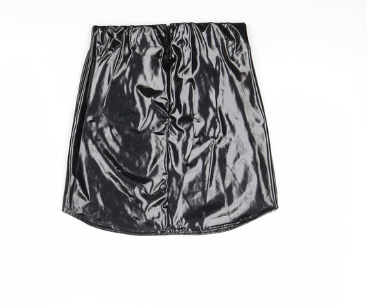 Missguided Womens Black Polyester A-Line Skirt Size 8 Zip