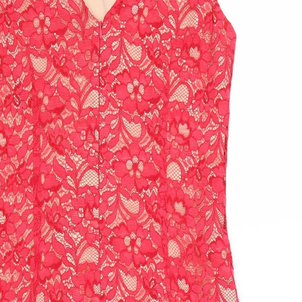 Oasis Womens Red Floral Polyamide A-Line Size 12 Round Neck Zip