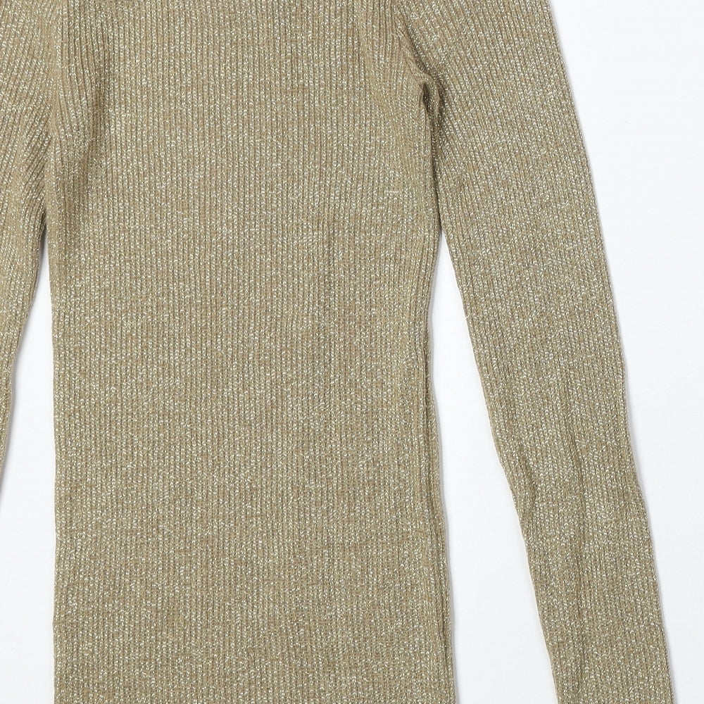 DM Womens Gold V-Neck Acrylic Pullover Jumper One Size