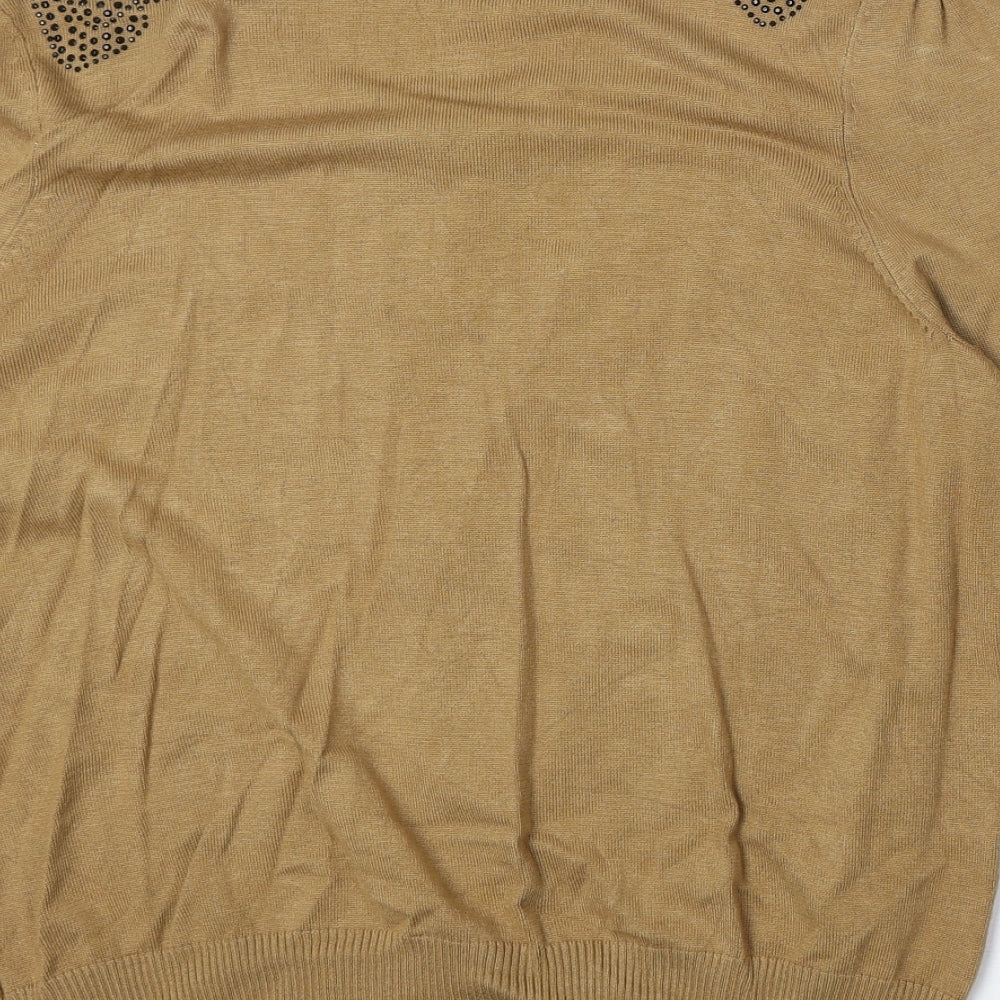 Max C Womens Beige Round Neck Viscose Cardigan Jumper Size 14