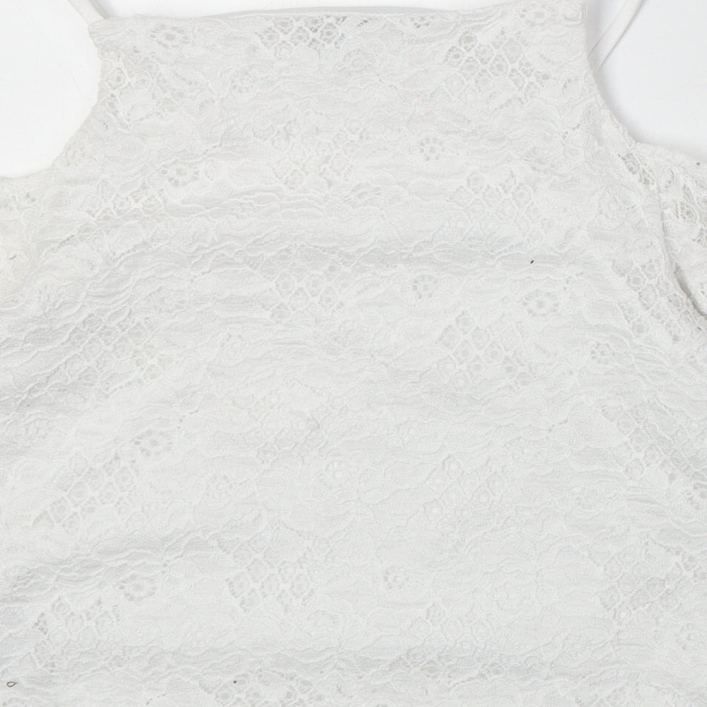 New Look Girls Ivory Nylon Pullover Blouse Size 12-13 Years Square Neck Pullover - Cold Shoulder