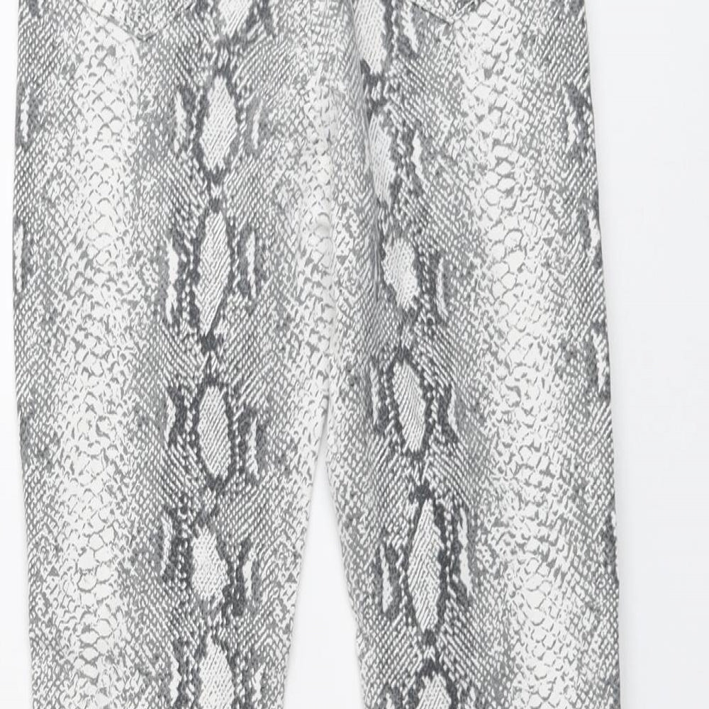 Momokrom Womens Grey Animal Print Cotton Trousers Size 6 L27 in Regular Button - Snakeskin Pattern