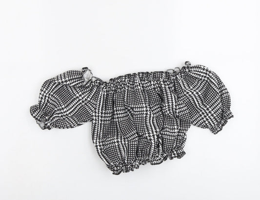 I SAW IT FIRST Womens Black Geometric Polyester Cropped Blouse Size 8 Off the Shoulder