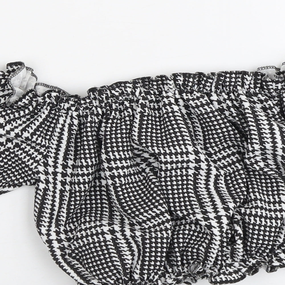 I SAW IT FIRST Womens Black Geometric Polyester Cropped Blouse Size 8 Off the Shoulder