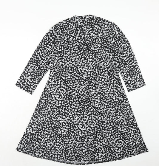 M&Co Womens Black Floral Polyester Fit & Flare Size 12 Round Neck Pullover - Heart Pattern