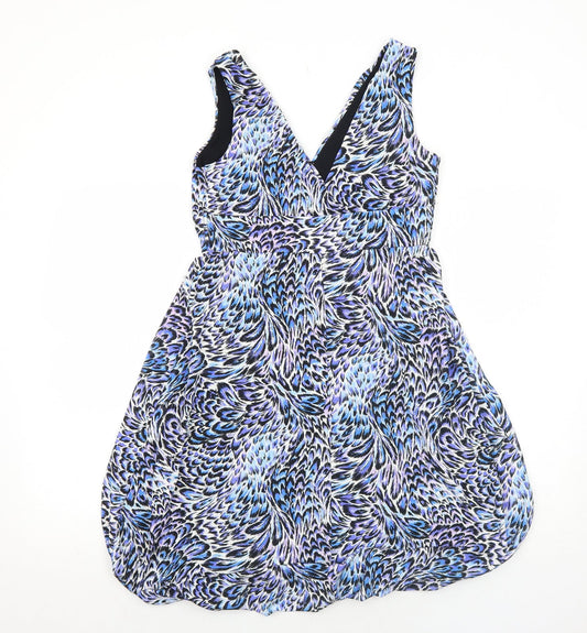 Dorothy Perkins Womens Blue Geometric Polyester Fit & Flare Size 12 V-Neck Pullover