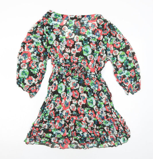 Per Una Womens Black Floral Polyester A-Line Size 16 Scoop Neck Pullover