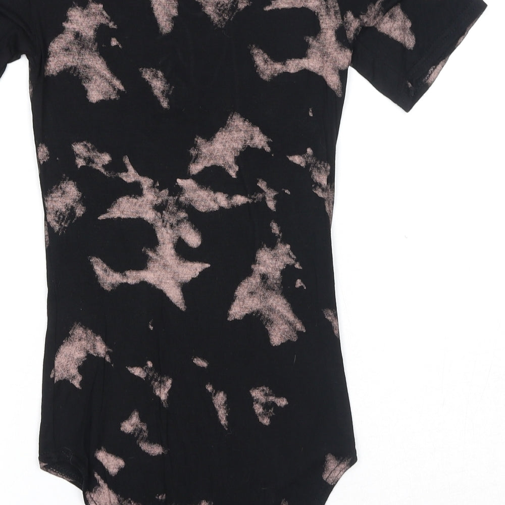 Select Womens Black Geometric Viscose Bodysuit One-Piece Size 8 Snap - Lace Up Front