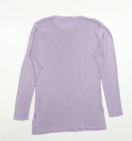 Joie De Vivre Womens Purple Round Neck Acrylic Pullover Jumper Size M