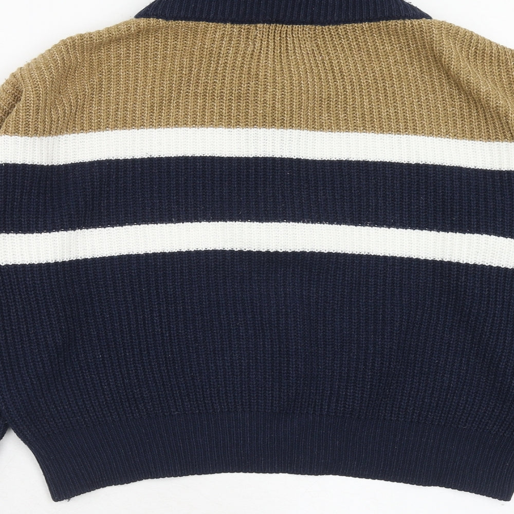 Urban Classics Womens Blue High Neck Acrylic Henley Jumper Size S