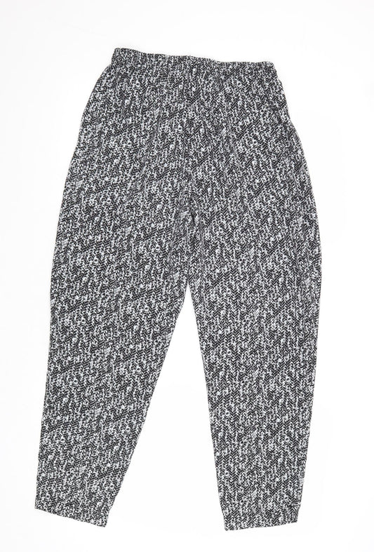 Classic Womens Black Geometric Polyester Trousers Size 12 Regular