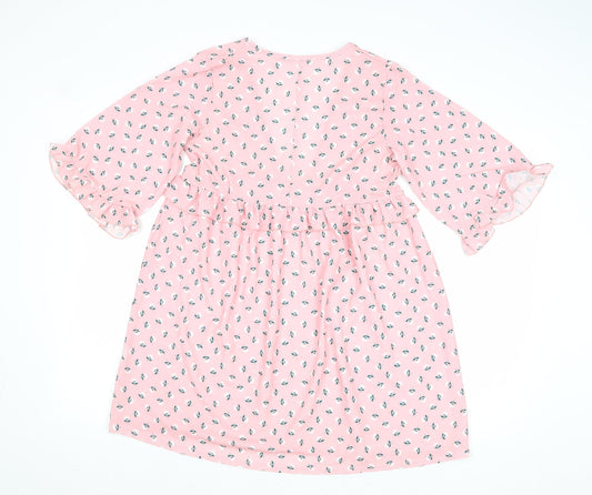 I SAW IT FIRST Womens Pink Floral Polyester A-Line Size 10 V-Neck Pullover