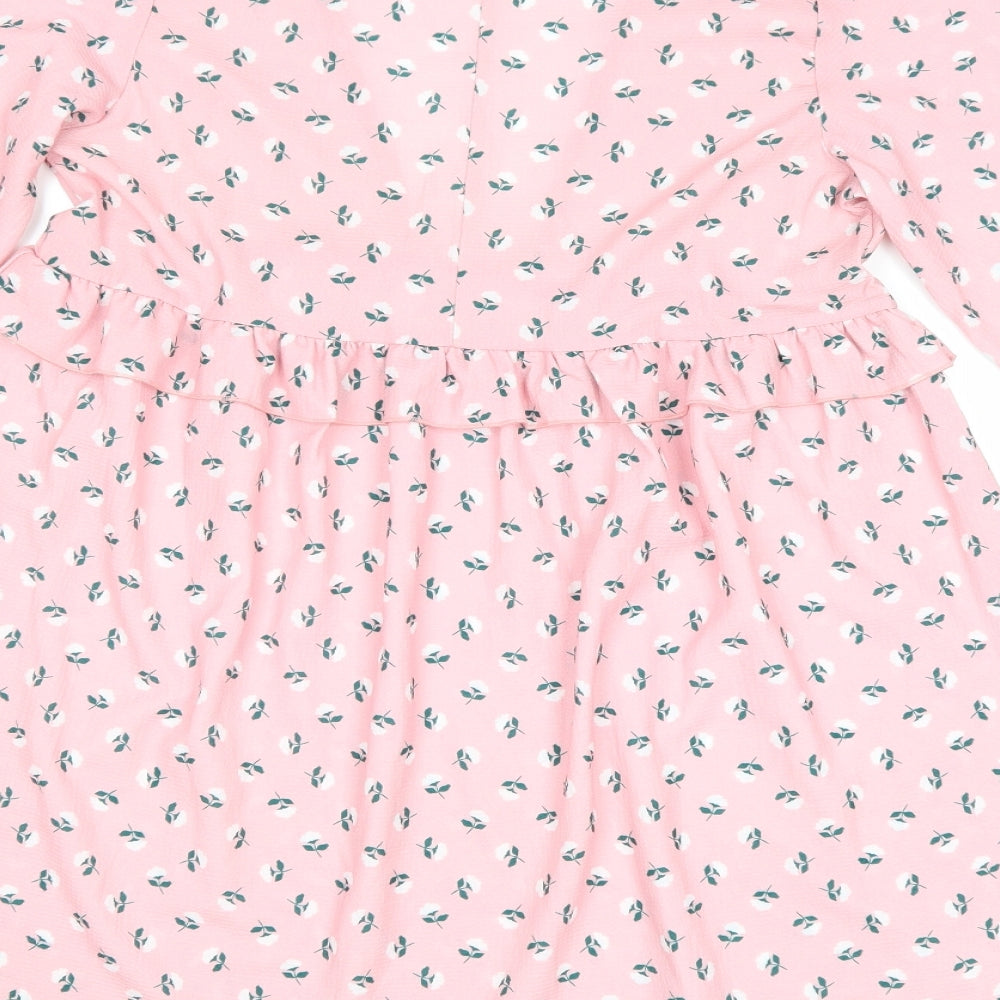 I SAW IT FIRST Womens Pink Floral Polyester A-Line Size 10 V-Neck Pullover