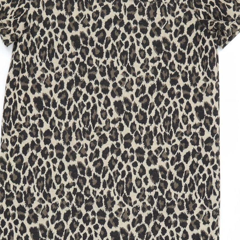 NEXT Womens Brown Animal Print Polyester A-Line Size 10 Round Neck Zip - Leopard Pattern