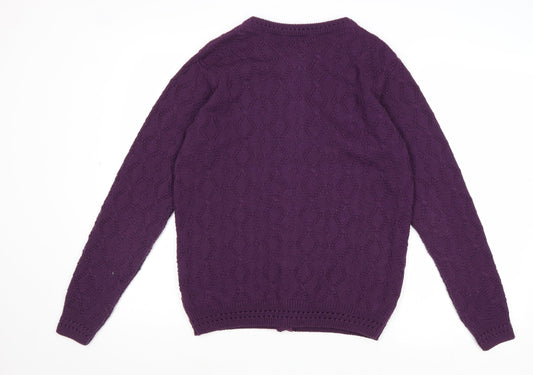 Autonomy Womens Purple Round Neck Polyester Cardigan Jumper Size S