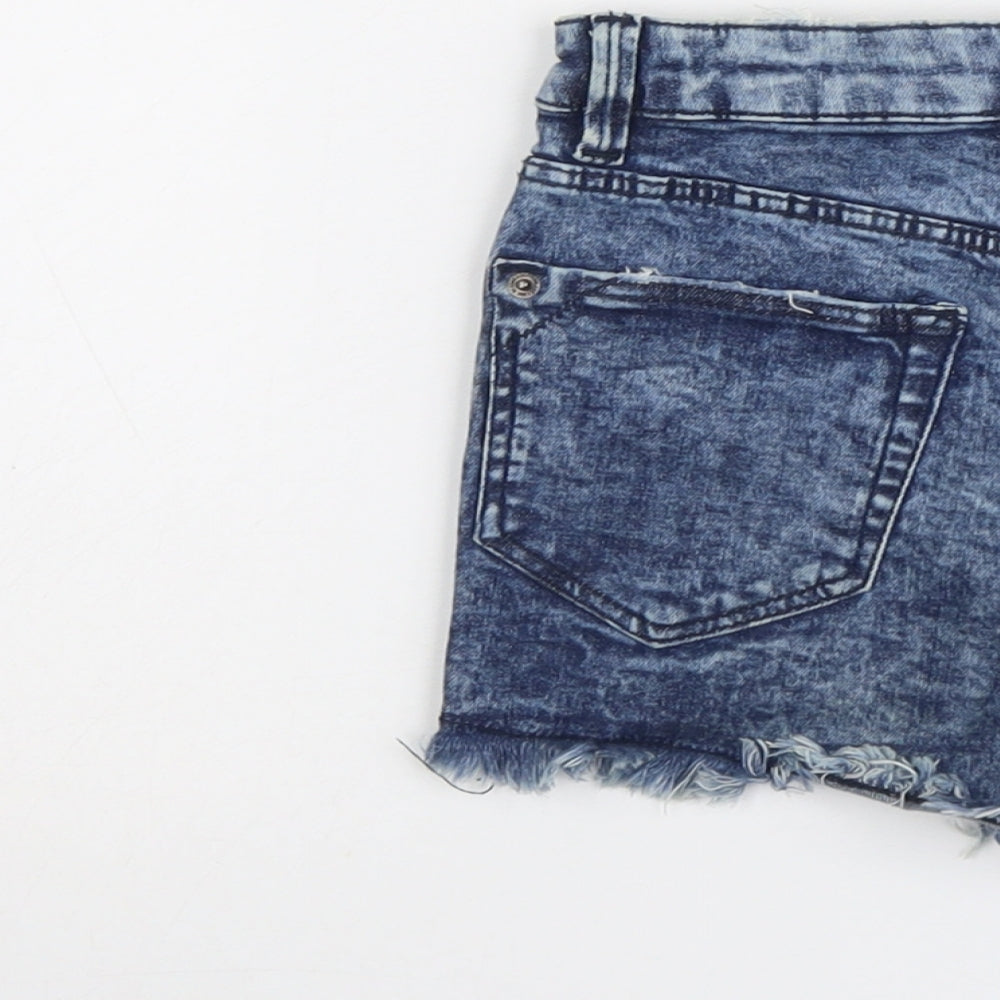 Bershka Womens Blue Cotton Boyfriend Shorts Size 4 L3 in Regular Button