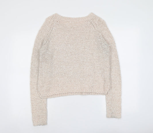 H&M Womens Pink Round Neck Acrylic Pullover Jumper Size 10