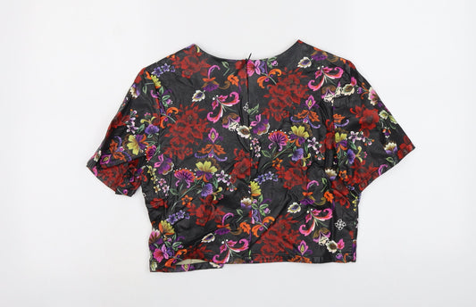 Glamorous Womens Black Geometric Polyester Basic T-Shirt Size S Round Neck