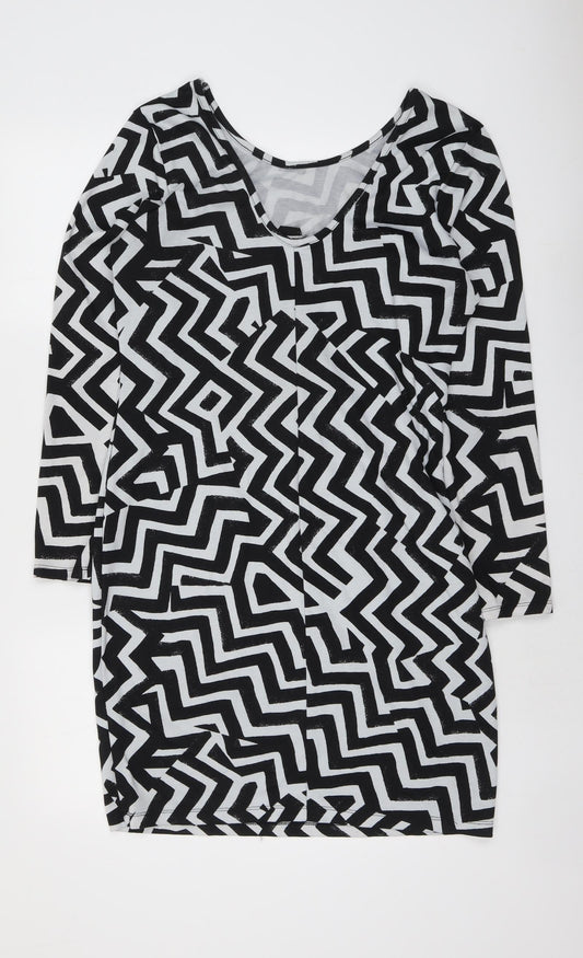 H&M Womens Black Geometric Polyester A-Line Size L Round Neck Pullover