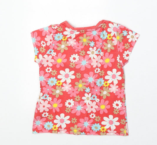 NEXT Girls Pink Floral 100% Cotton Basic T-Shirt Size 2-3 Years Round Neck Pullover
