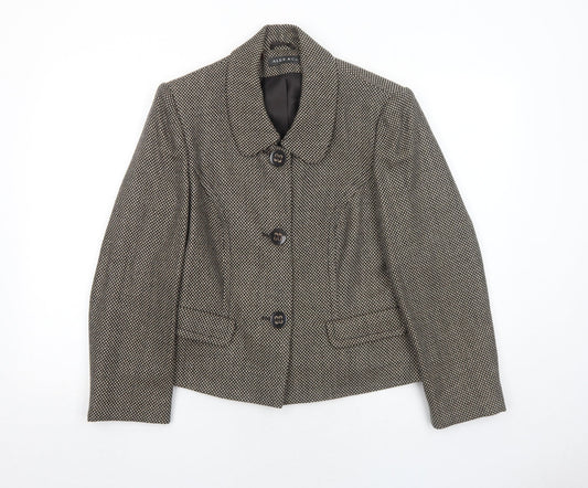 Alex&Co Womens Brown Geometric Jacket Blazer Size 14 Button