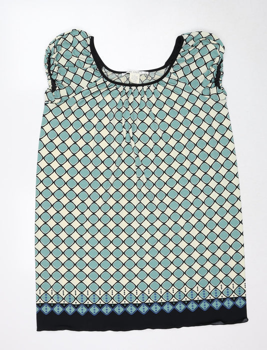 Max Studio Womens Blue Geometric Polyester A-Line Size XL Round Neck Pullover