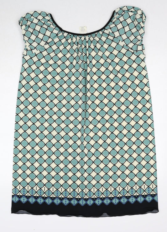 Max Studio Womens Blue Geometric Polyester A-Line Size XL Round Neck Pullover