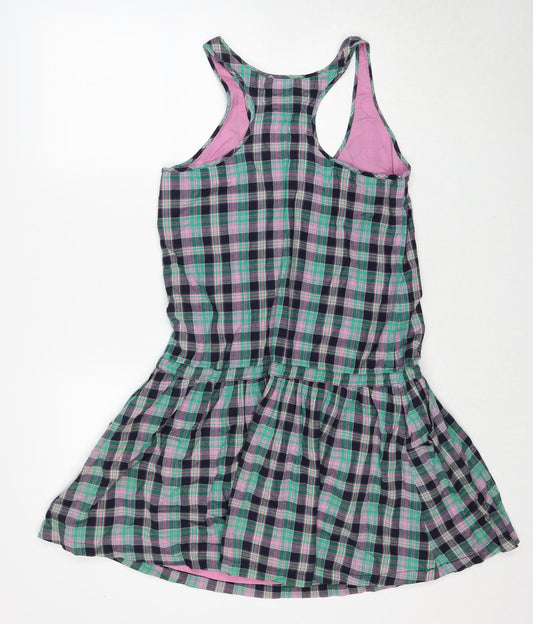 Jack Wills Womens Green Plaid Cotton Tank Dress Size 8 Round Neck Pullover