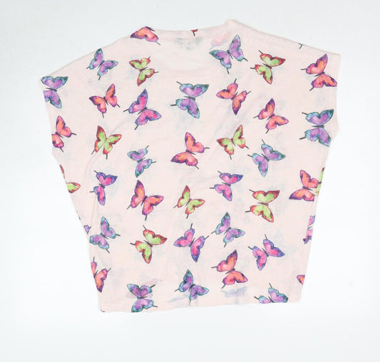 New Look Womens Pink Geometric Polyester Basic Blouse Size S Round Neck - Butterfly Print