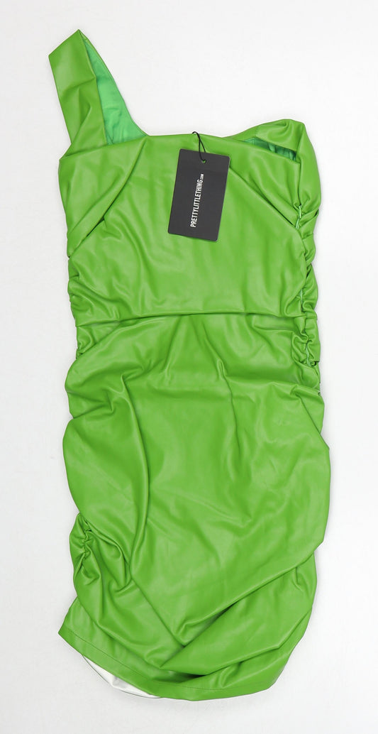 PRETTYLITTLETHING Womens Green Polyester Bodycon Size 6 One Shoulder Pullover