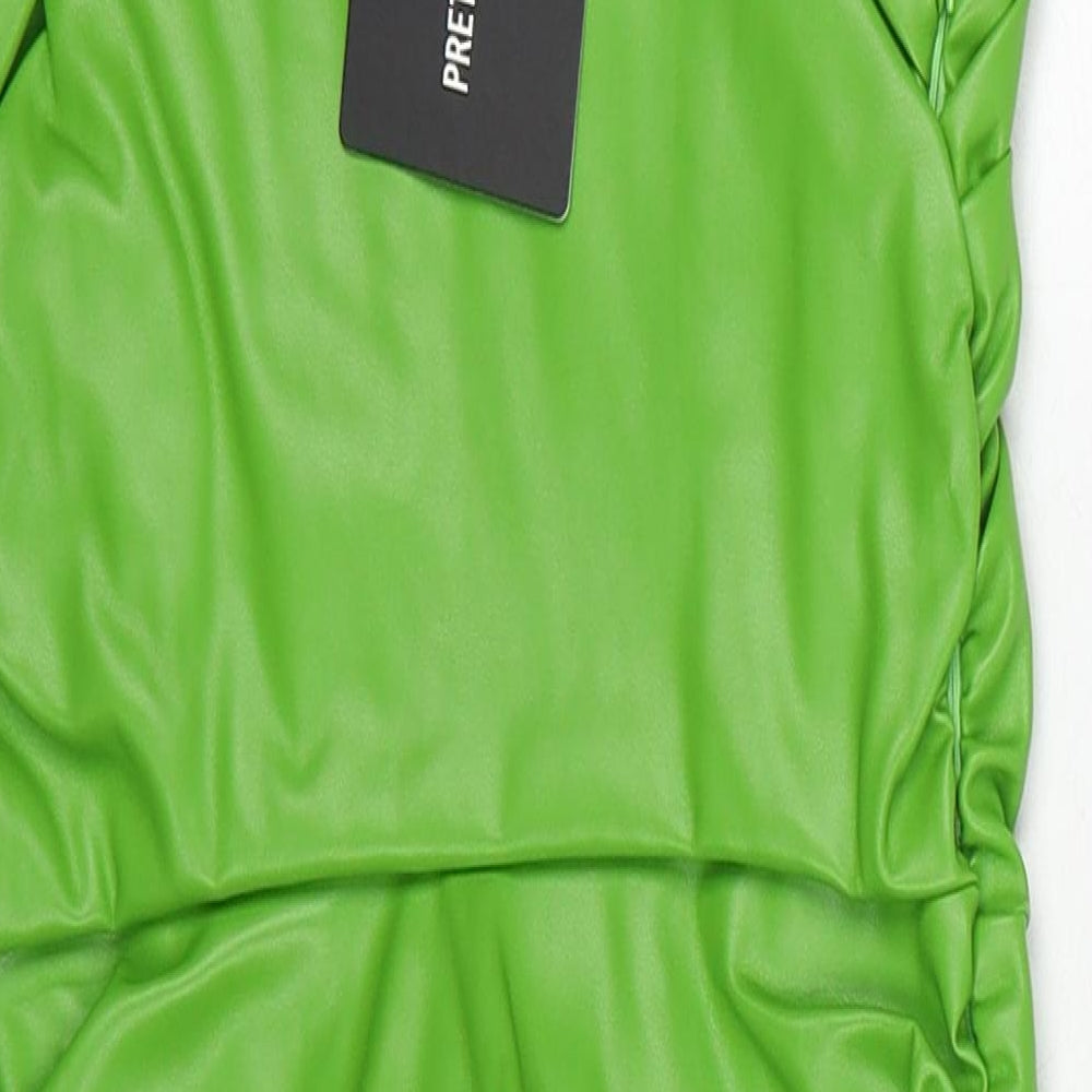 PRETTYLITTLETHING Womens Green Polyester Bodycon Size 6 One Shoulder Pullover