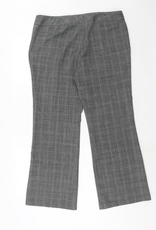 essence Womens Grey Plaid Polyester Trousers Size 16 Regular Zip
