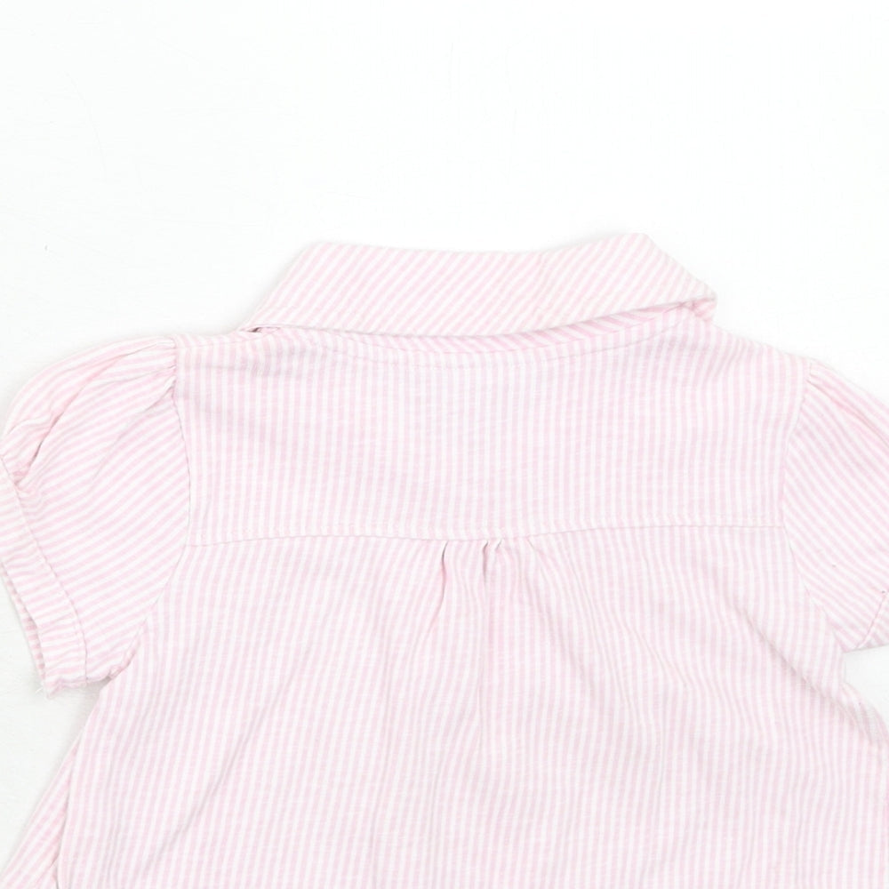 Brand and care label for Next girls’ pink striped cotton jacket, size 2-3, years button