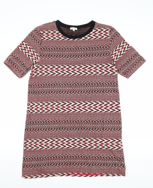 NEXT Womens Red Geometric Cotton T-Shirt Dress Size 8 Round Neck Pullover