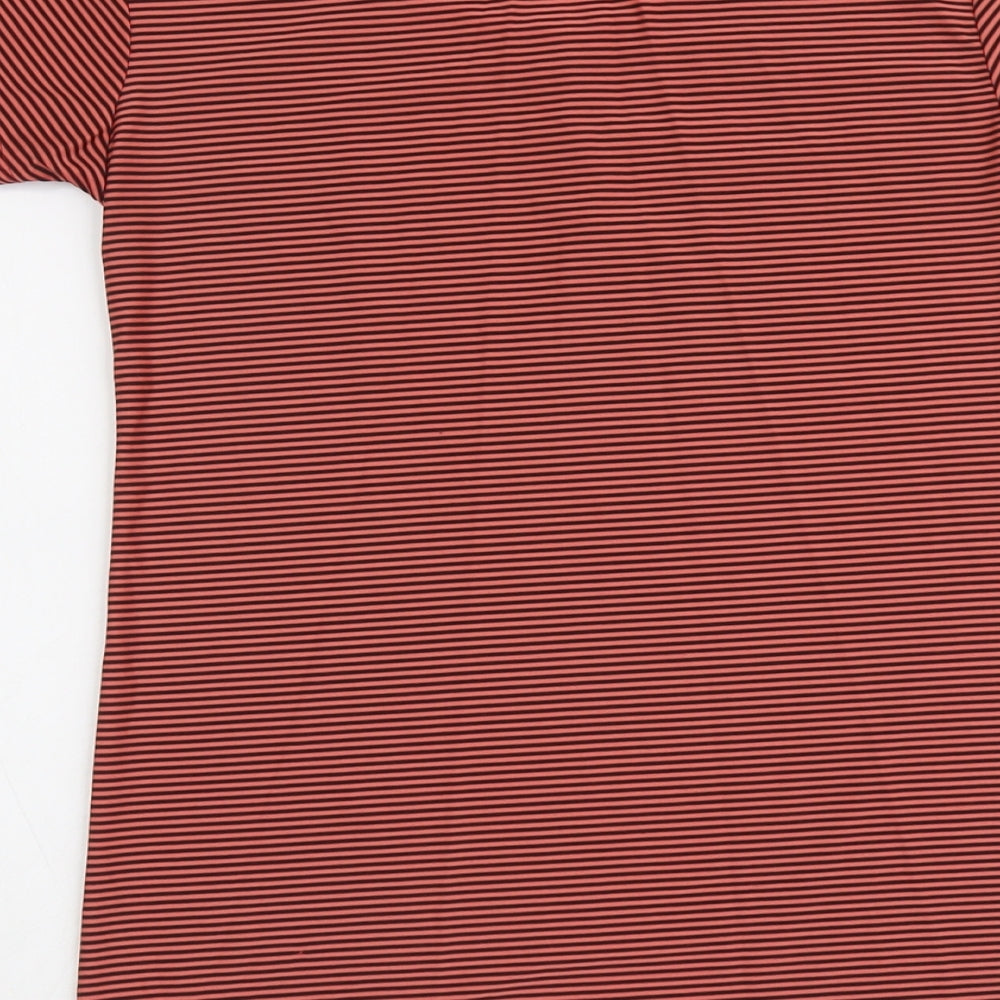 New Trend Womens Red Striped Cotton Basic T-Shirt Size S Round Neck