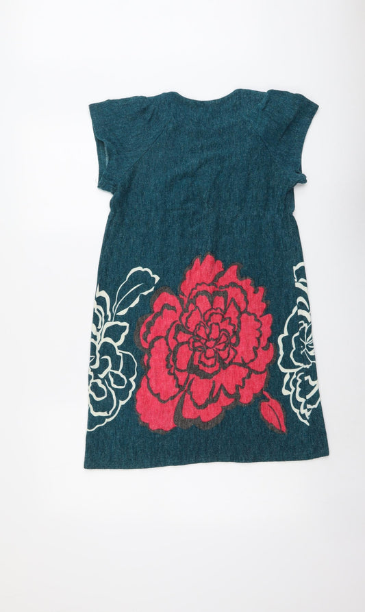 New Look Womens Green Floral Acrylic Jumper Dress Size 10 Round Neck Pullover