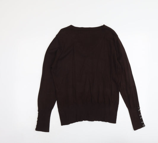 Just Elegance Womens Brown V-Neck Viscose Pullover Jumper Size M