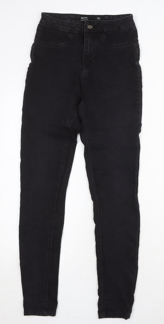 Additional front view of Dunnes women’s black cotton skinny jeans, size UK 10, regular zip