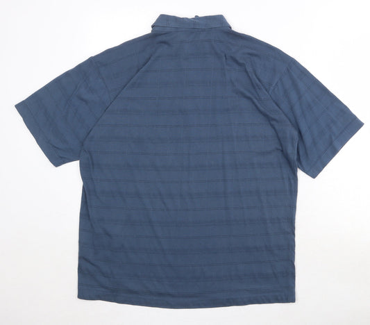 Mainstream Mens Blue Striped Polyester Polo Size M Collared Button