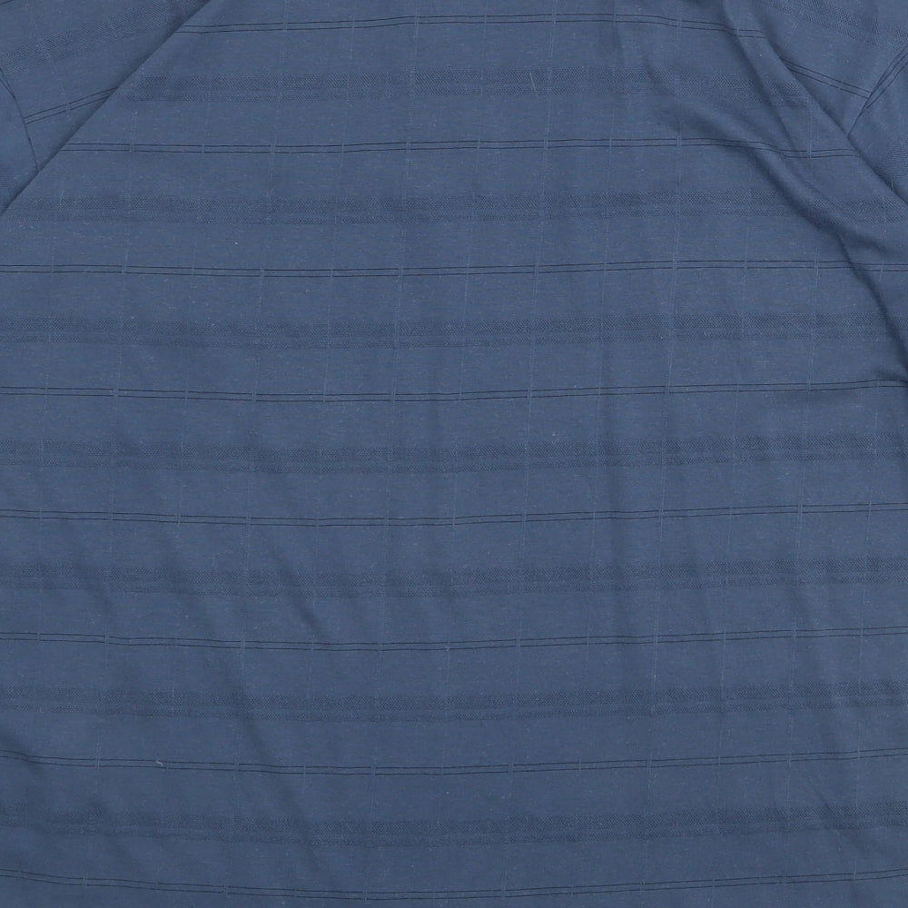 Mainstream Mens Blue Striped Polyester Polo Size M Collared Button