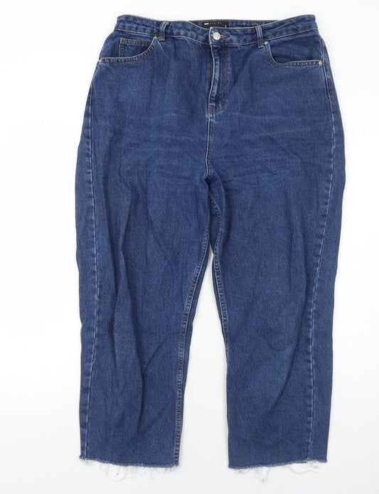 Additional front view of ASOS women’s blue cotton boyfriend jeans, size UK 34, in, 30-inch leg regular zip - raw hems