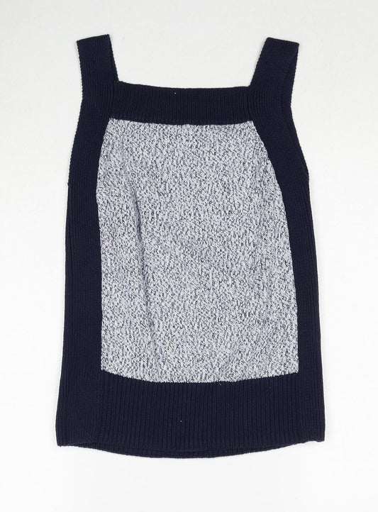 Marks and Spencer Womens Blue Square Neck Geometric Cotton Pullover Jumper Size S