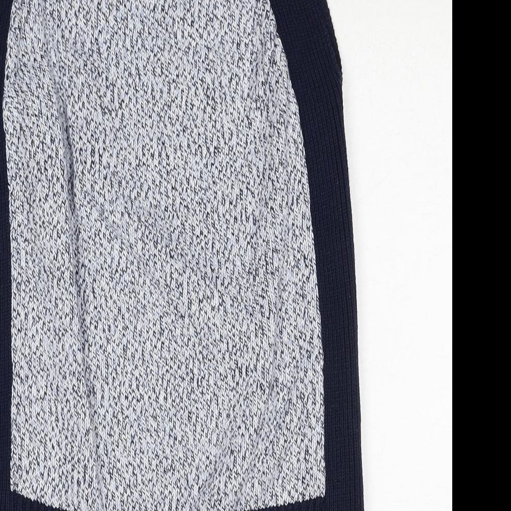 Marks and Spencer Womens Blue Square Neck Geometric Cotton Pullover Jumper Size S