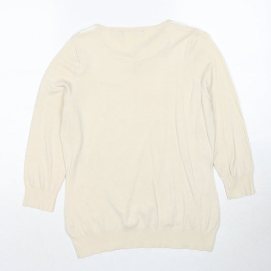 Bonmarché Womens Ivory Round Neck Viscose Pullover Jumper Size S - Lace Details