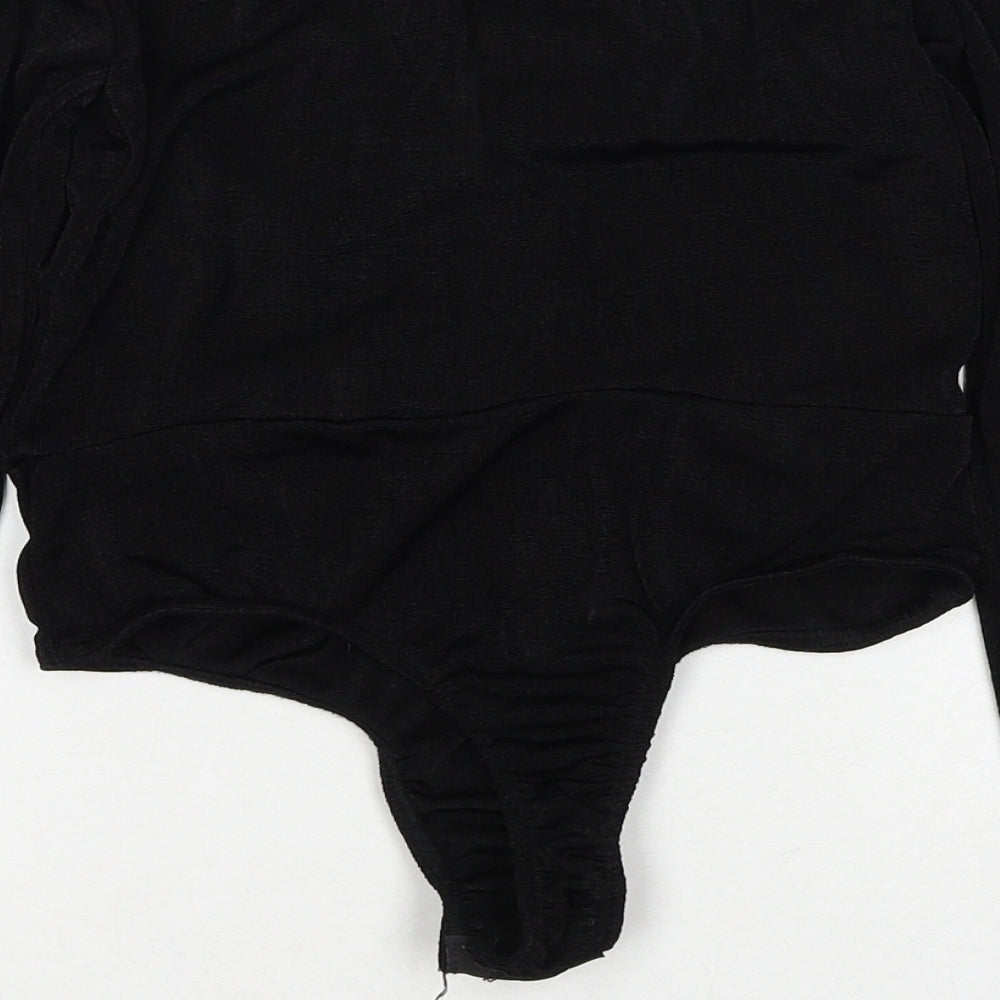 Boohoo Womens Black Polyester Bodysuit One-Piece Size 10 Snap